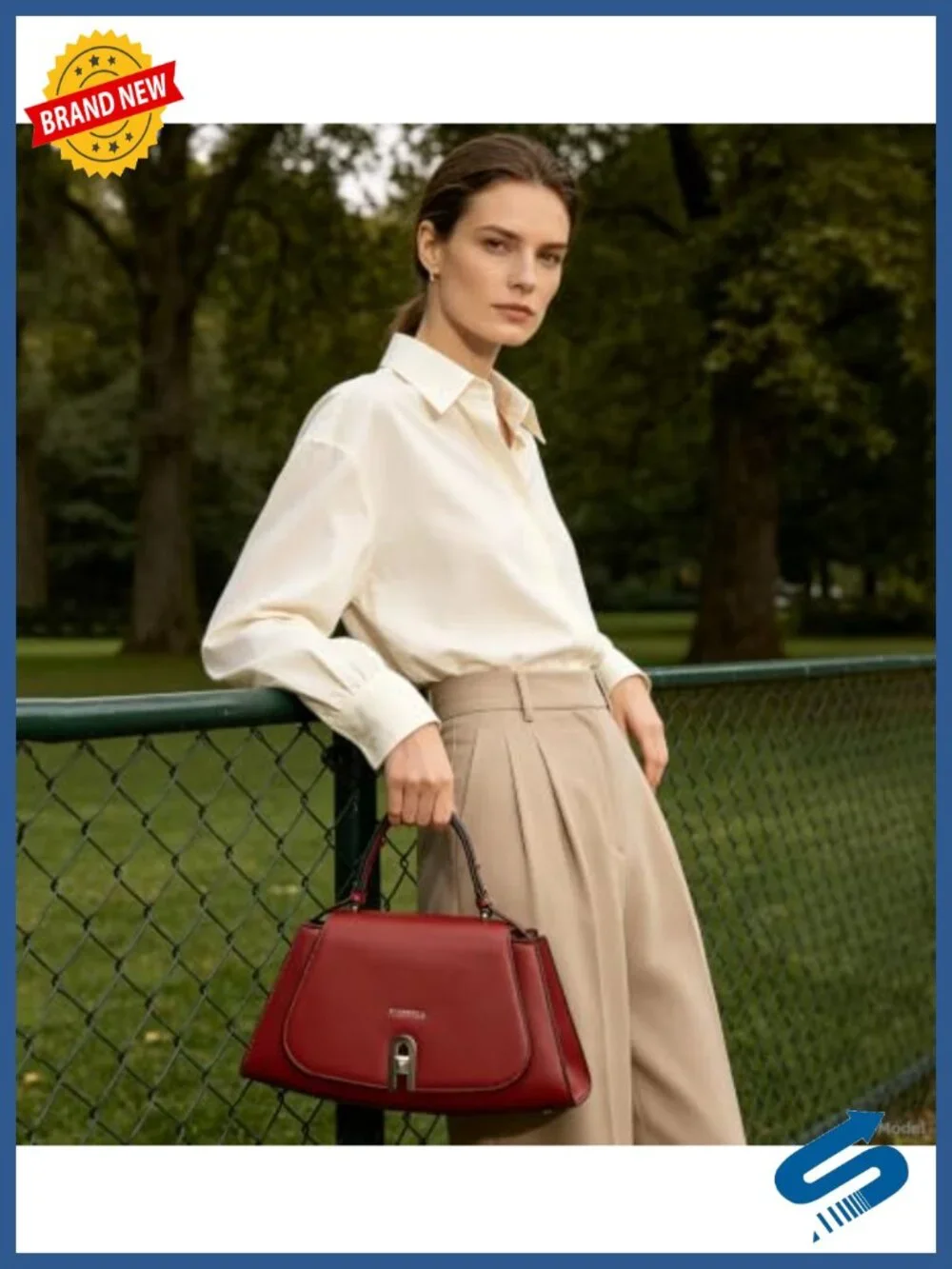 Vegan Leather Trapezoid Crossbody Bag, Twist Lock Handbag Purse